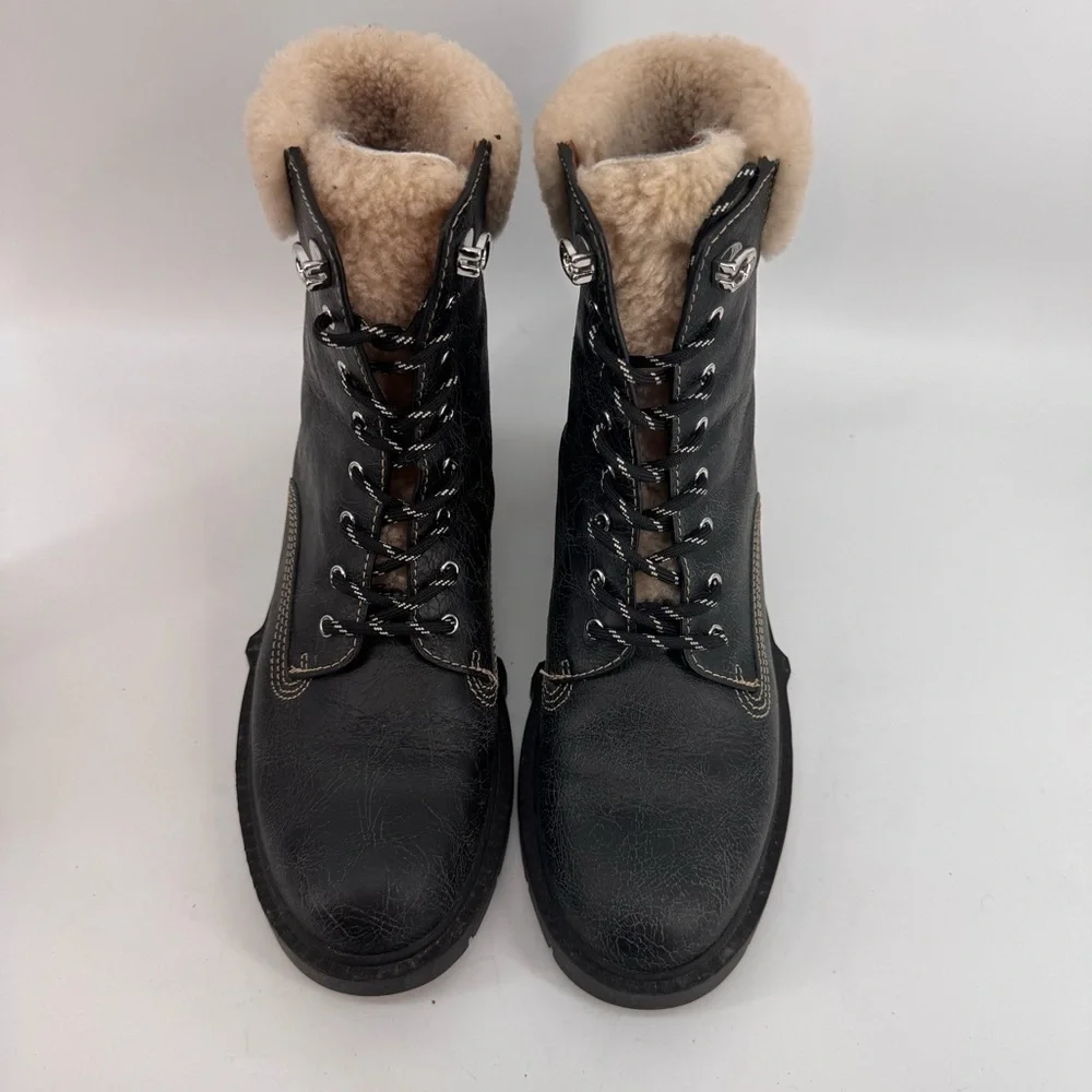 Coach Black fuzzy combat boots